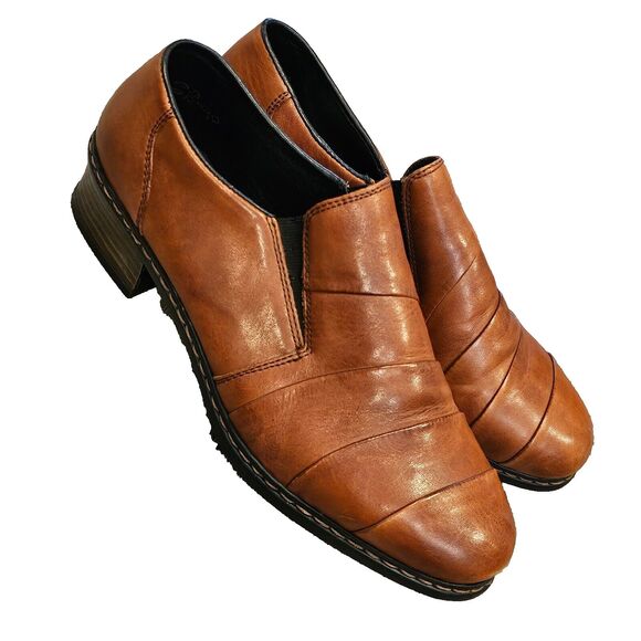 Rieker Brown Leather European Comfort Shoes Booties Slip On Size 6 US - Picture 1 of 12